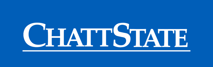 white ChattState logo on a blue background