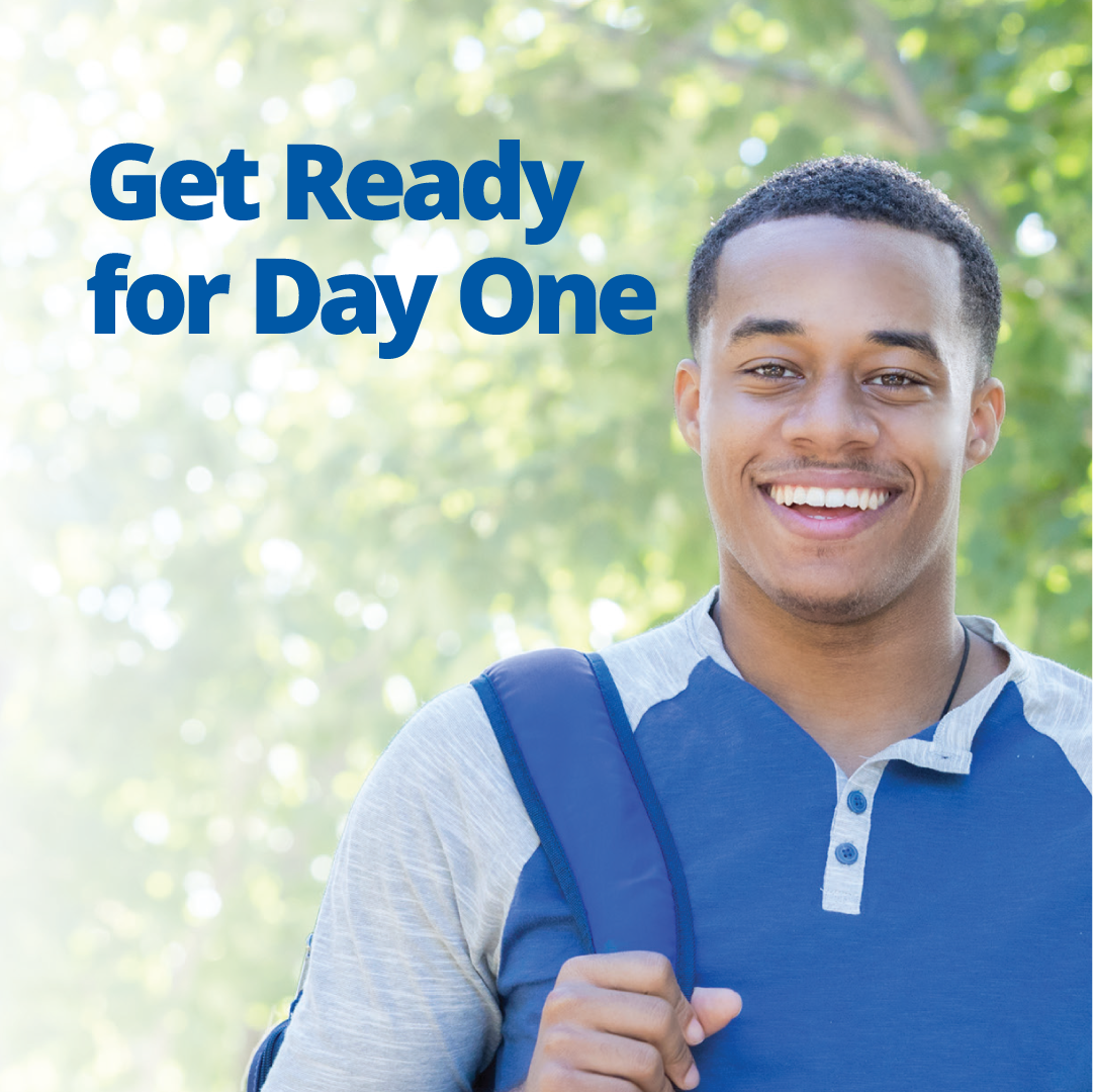 Get Ready Day One with man with a backpack.