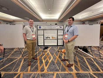 ChattState Honors Program students Benjamen L. and Elijah W. standing by a poster board for their presentation titled “Hydrology: Building Bridges to a Sustainable Future Amidst Climate Challenges.” ChattState Honors Program students Benjamen L. and Elijah W. standing by a poster board for their presentation titled “Hydrology: Building Bridges to a Sustainable Future Amidst Climate Challenges.”