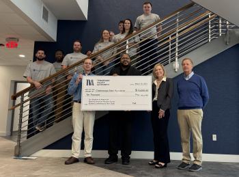 TVA leaders present ChattState President Dr. Rebecca Ashford with a $10,000 donation while flanked by nuclear science and radiation protection students. TVA leaders present ChattState President Dr. Rebecca Ashford with a $10,000 donation while flanked by nuclear science and radiation protection students.