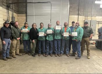 Pictured: Bobby Day (Examiner),  Chief Deputy John Argo, Kyle Bailey, Mona Masters (Re-Entry Program Director), Chris Oldham, Cameron Colvin, Harley Sullivan, Travis Dotson, Talion Johnson (Instructor) David Brummitt, and Detective Stephen Huskey.